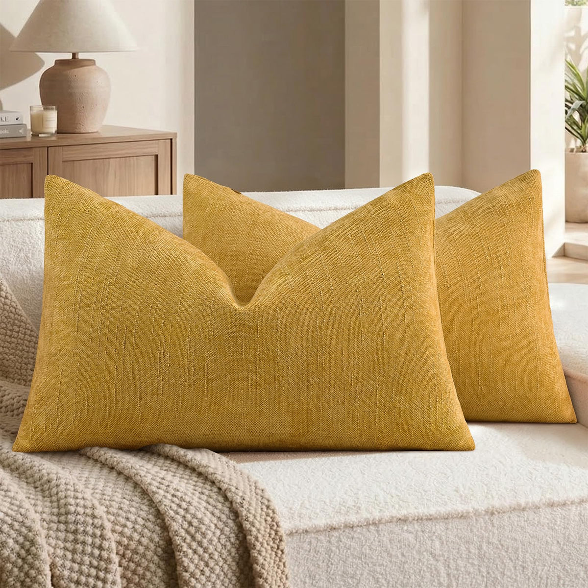 decorUhome Chenille Decorative Throw Pillow Covers 18x18 Set of 2, Brown