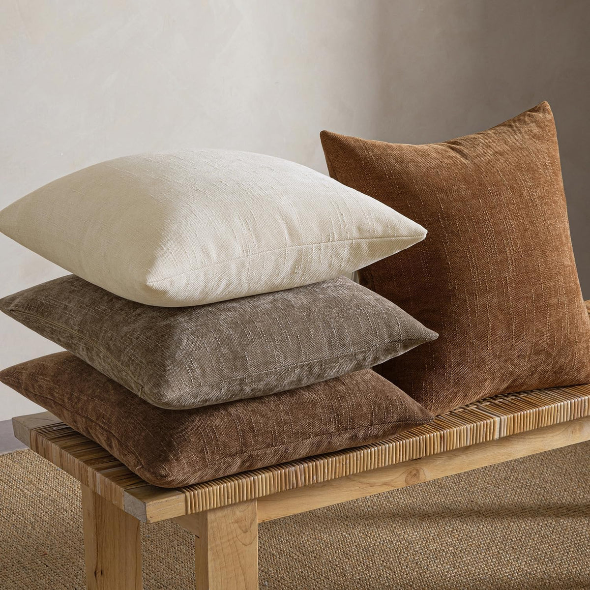 MIULEE Pack of 4 Fall Decorative Throw Pillow Covers 18x18 Inch Chenille Textured Throw Pillows Boho Farmhouse Cushion Covers Vintage Home Decor for Couch Sofa Bed Living Room，Beige Taupe Brown