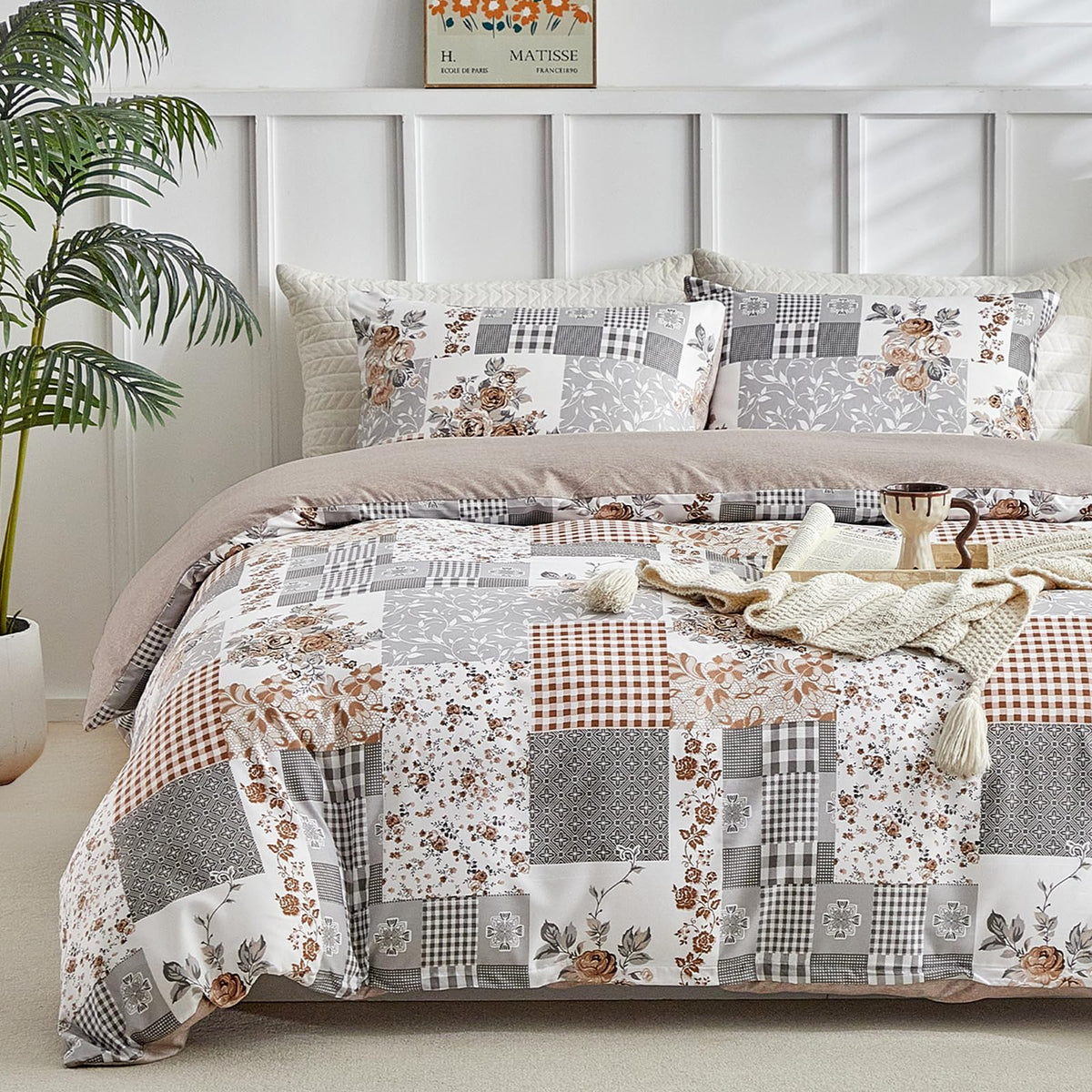 Lekesky Floral Duvet Cover Queen Size 3-Piece, Sage Green
