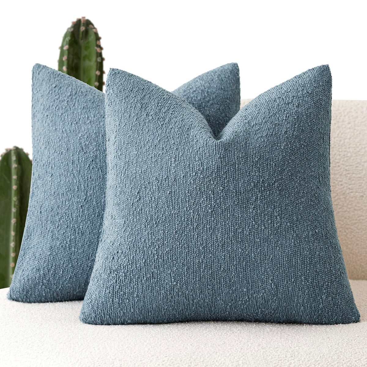Foindtower Decorative Textured Boucle Throw Pillow Covers 18x18 Inch,Ivory