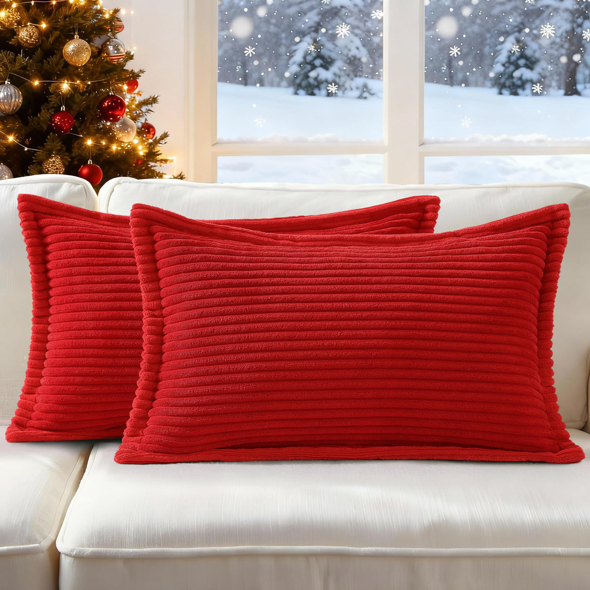 Mecatny Corduroy Fall Throw Pillow Covers 18x18 Set of 2 Olive Green