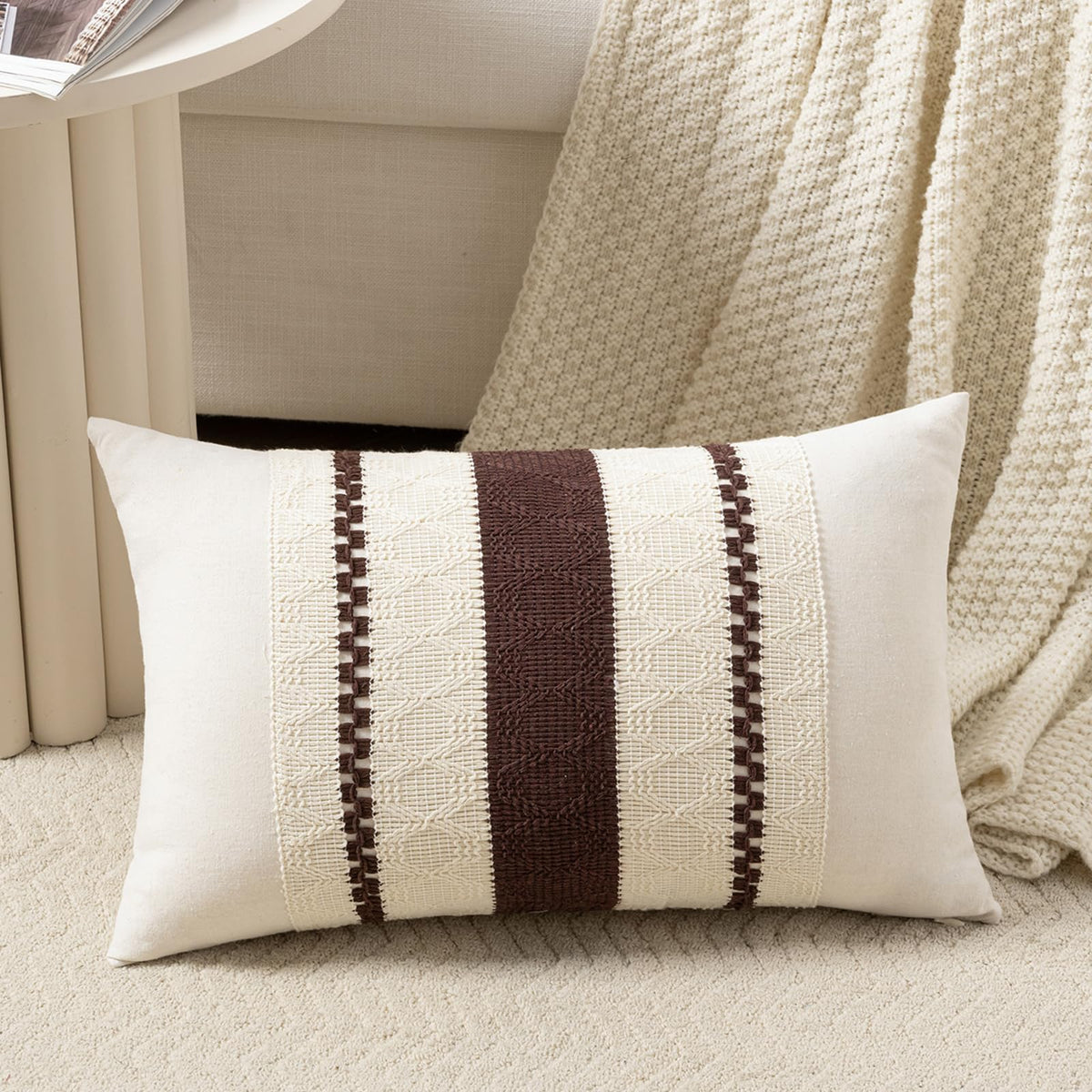 Fancy Homi Set of 1 Navy Blue Lumbar Decorative Throw Pillow Covers 12x20 Inch for Couch Bed Sofa Living Room, Soft Cotton blend Woven Textured Cushion Case