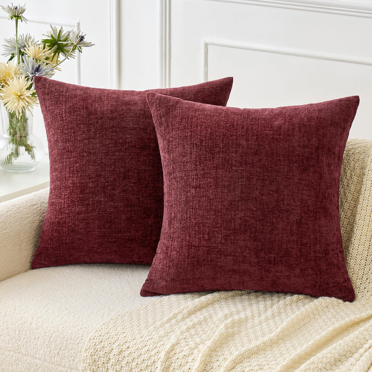 MIULEE Soft Chenille Throw Pillow Covers Sage Green 18x18 Inch Pack of 2