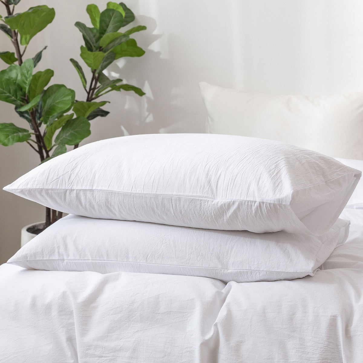 MOOMEE Pillowcase Set of 2 100% Washed Cotton Linen-Like Standard
