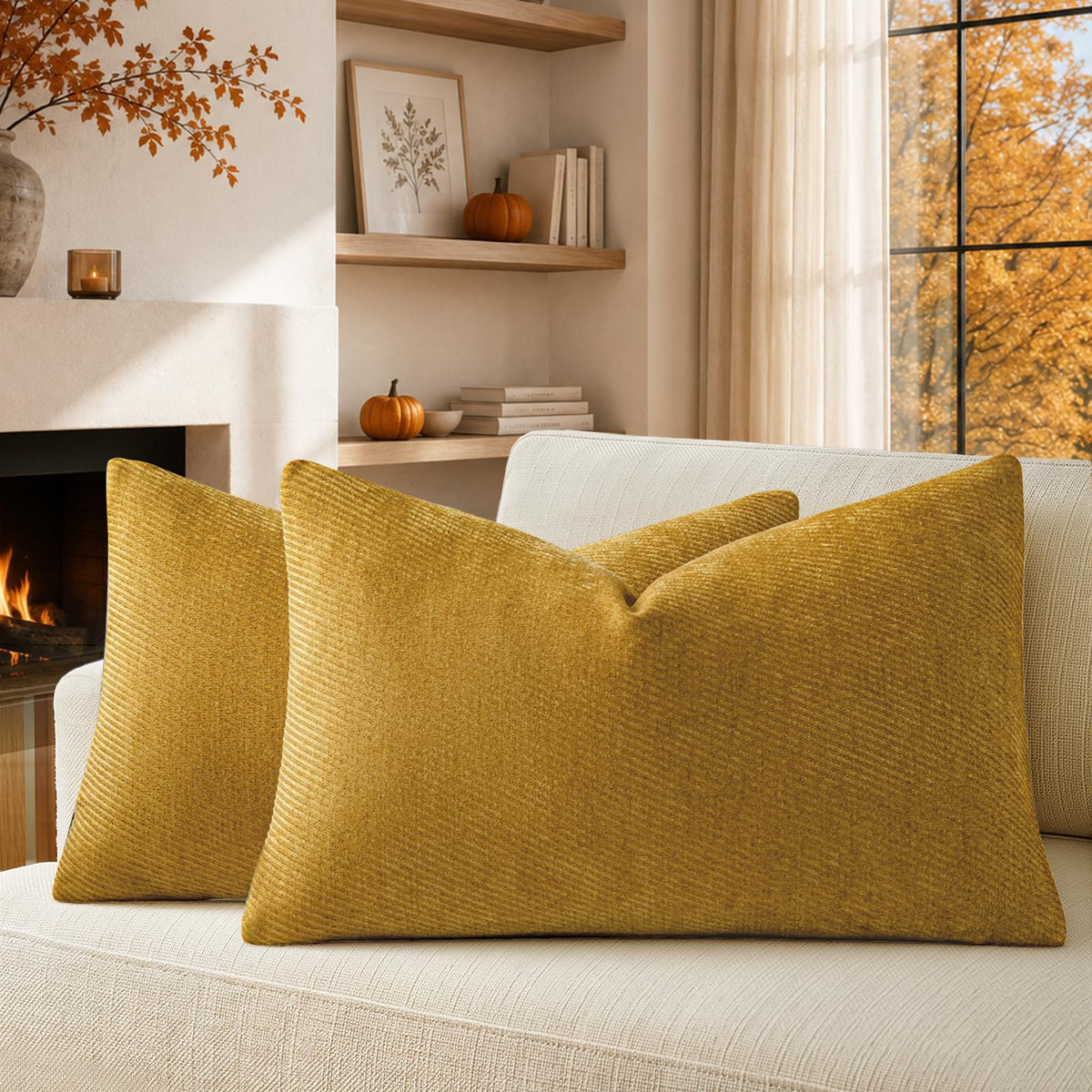 a moment Fall Decorative Throw Pillow Covers Pack of 2,12x20 Inch Rust