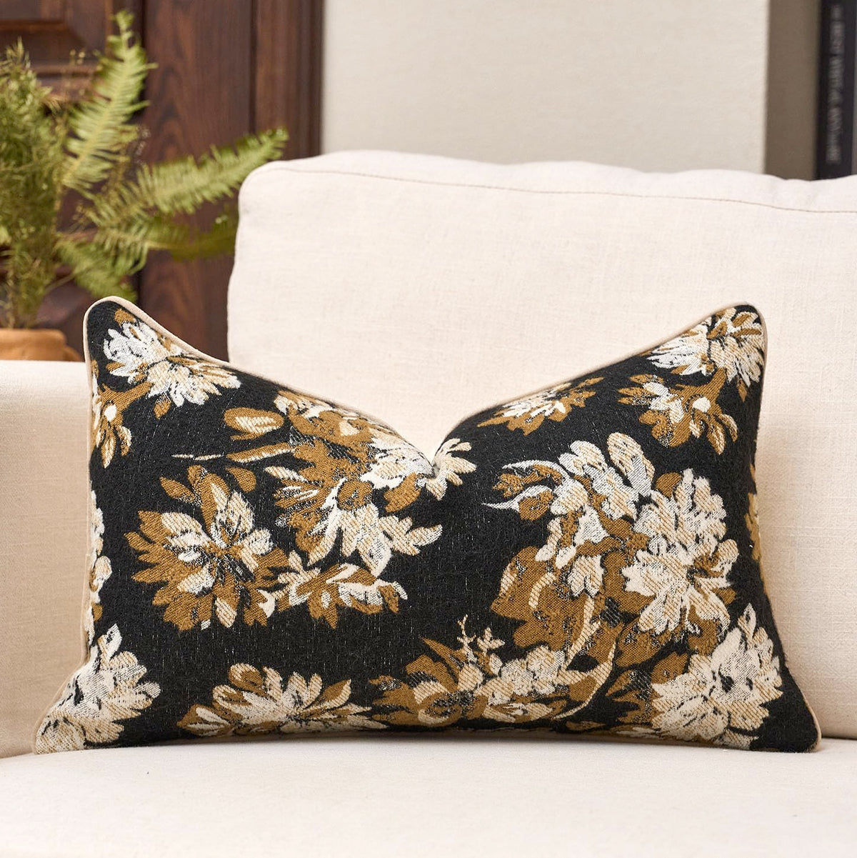 Green Floral Textured Throw Pillow Cover 18x18 Fall Vintage Rust Pillow Cover Farmhouse Summer Leaf Cushion Cover Chenille Neutral Flower Pillowcase Home Decor for Sofa Living Room Bedding