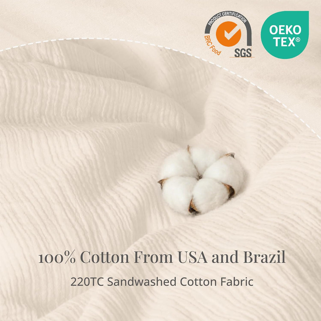 Cream Duvet Cover Queen Size 100% Sandwashed Cotton