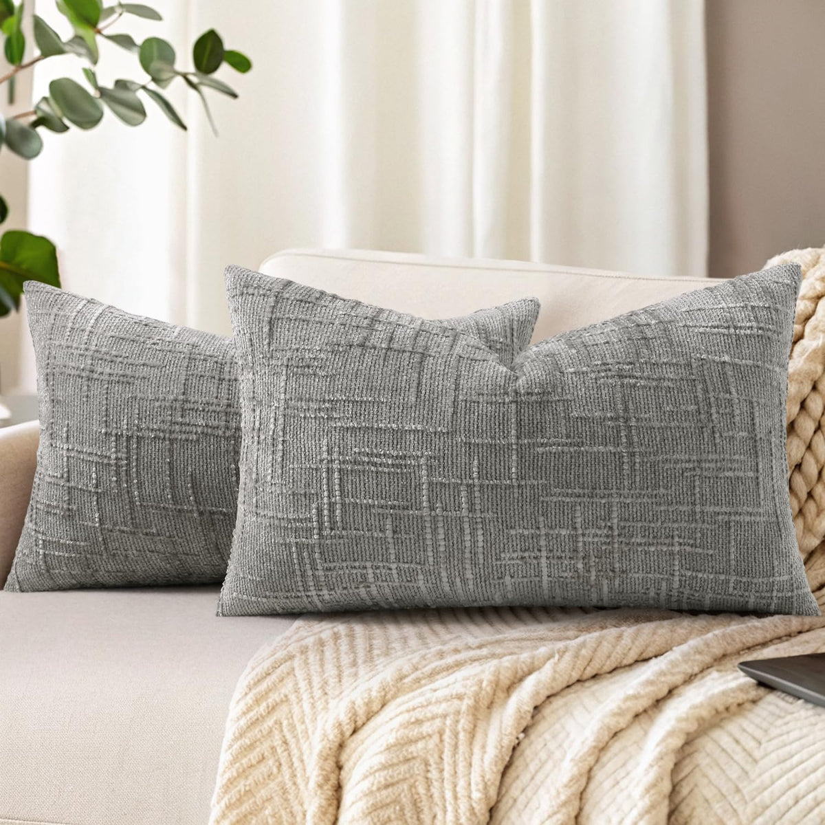 decorUhome Textured Chenille Throw Pillow Covers 18x18 Set of 2 Rust