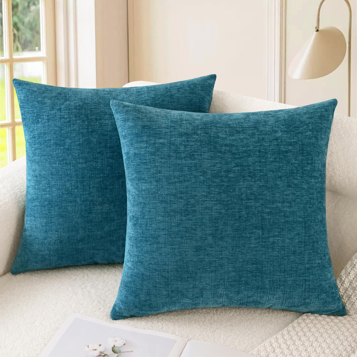 CaliTime Decorative Couch Throw Pillow Covers 18 X 18 Inches Navy Blue