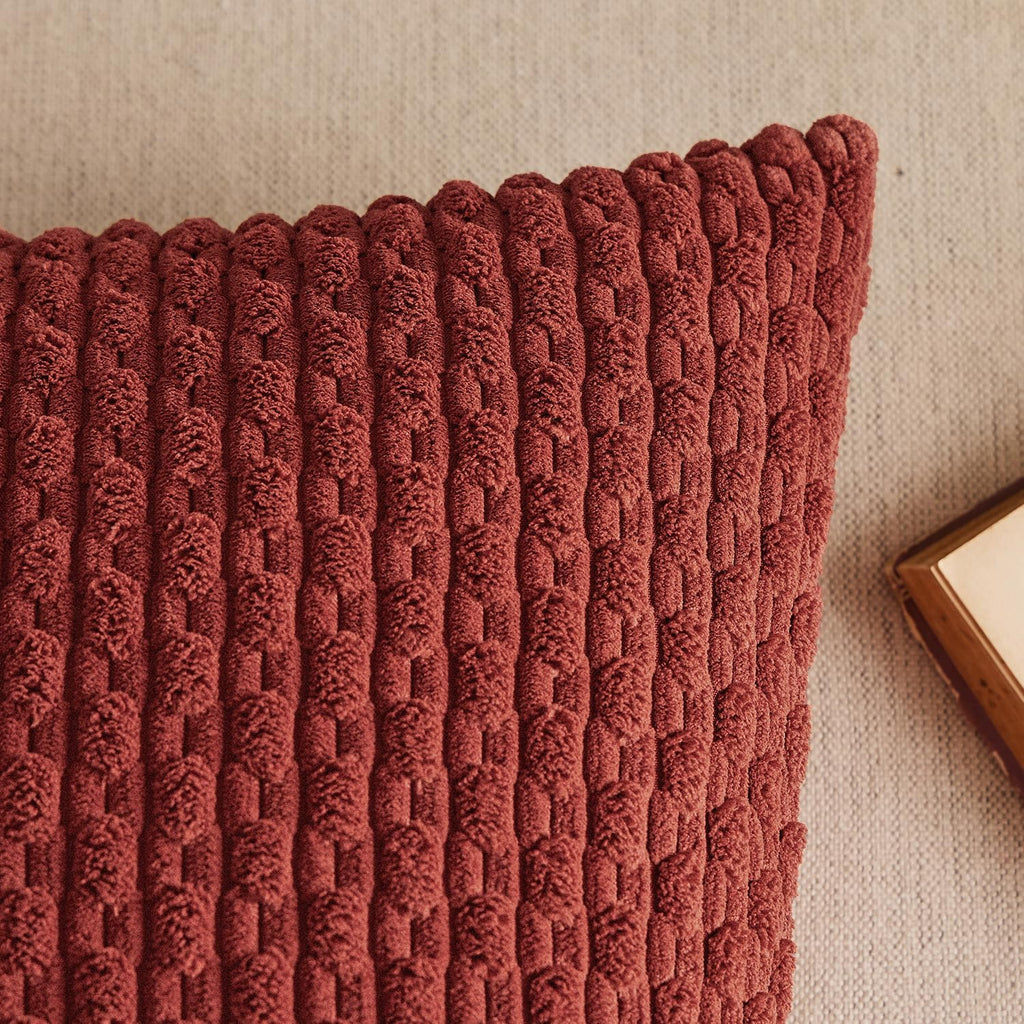 Kevin Textile Soft Corduroy 18x18 Inch Pillow Covers 2 Pack, Burnt Brick