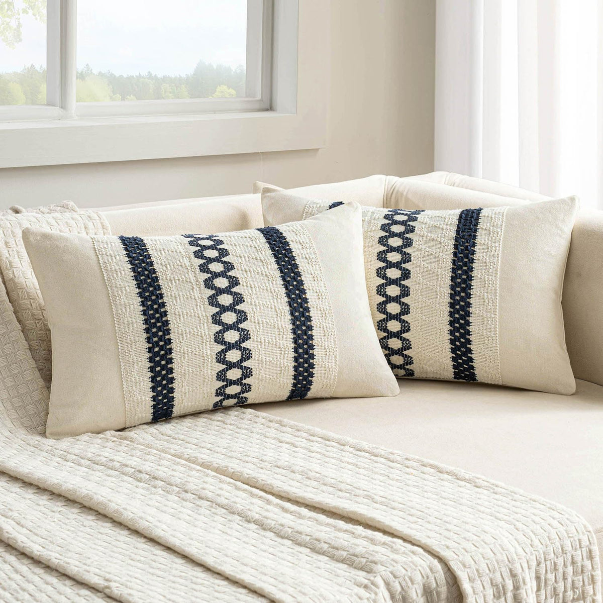 MIULEE Set of 2 Sage Green Boho Decorative Lumbar Pillow Covers 12x20 Inch