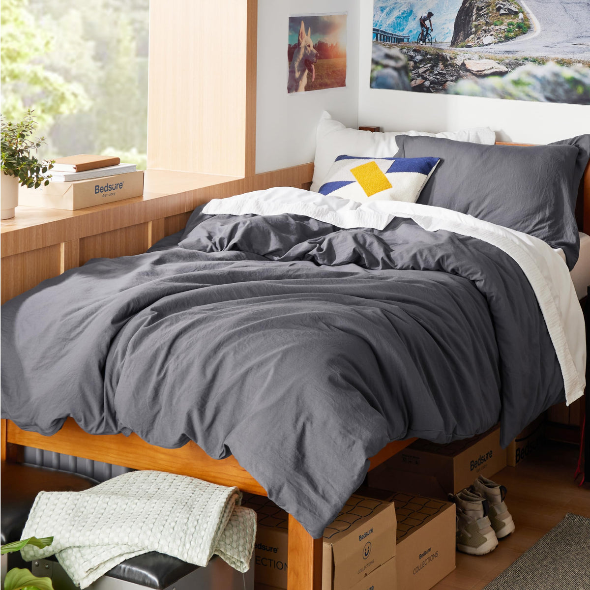 Bedsure Prewashed Duvet Cover Queen, Cotton-Like Soft Bedding Set, Linen