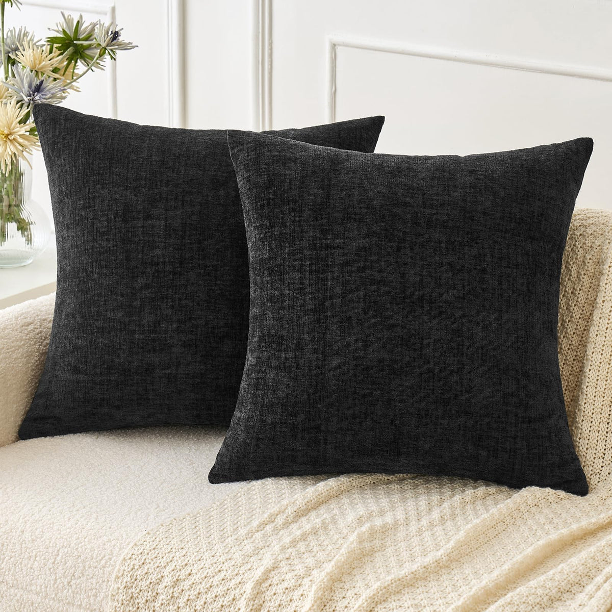 MIULEE Soft Chenille Throw Pillow Covers Teal 18x18 Inch Pack of 2