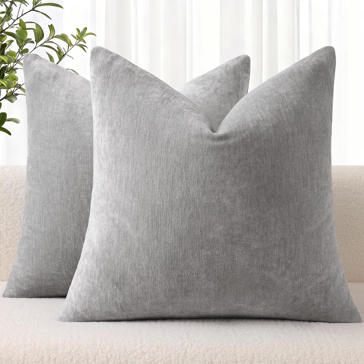 decorUhome Soft Chenille Blush Pink Throw Pillow Covers 18X18 Set of 2