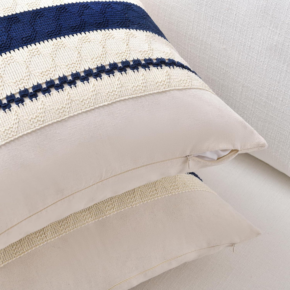 Fancy Homi Set of 1 Navy Blue Lumbar Decorative Throw Pillow Covers 12x20 Inch for Couch Bed Sofa Living Room, Soft Cotton blend Woven Textured Cushion Case