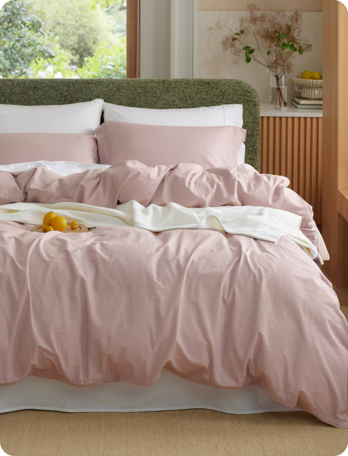 Bedsure PureWoven 100% Washed Cotton Duvet Cover Set, King Size, 3-PC