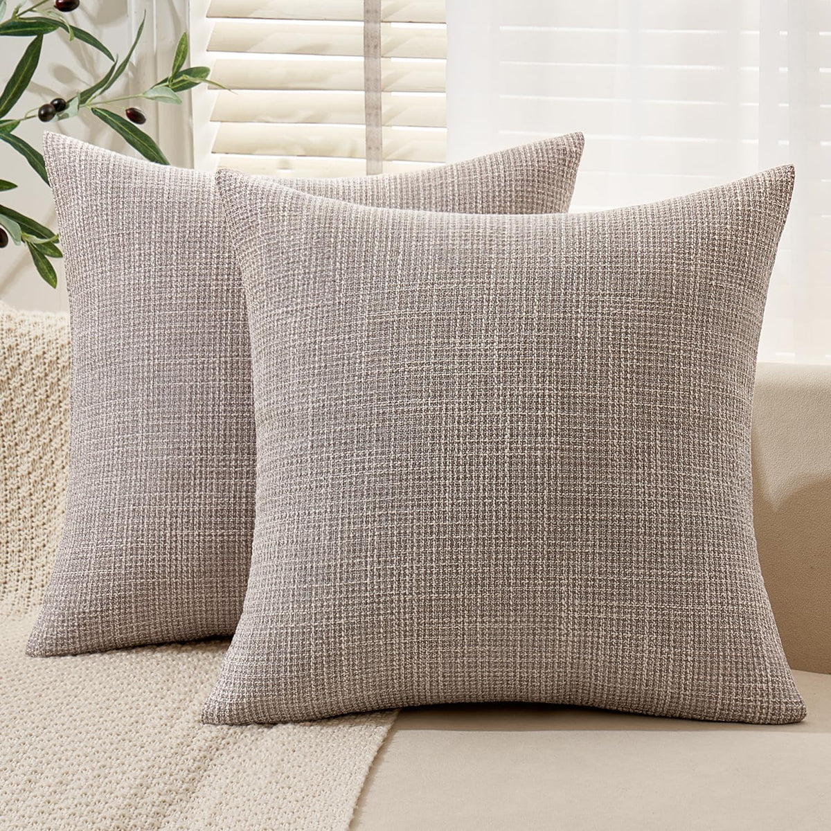 MIULEE Burlap Linen Throw Pillow Covers 18x18 Inch Set of 2 Light Blue