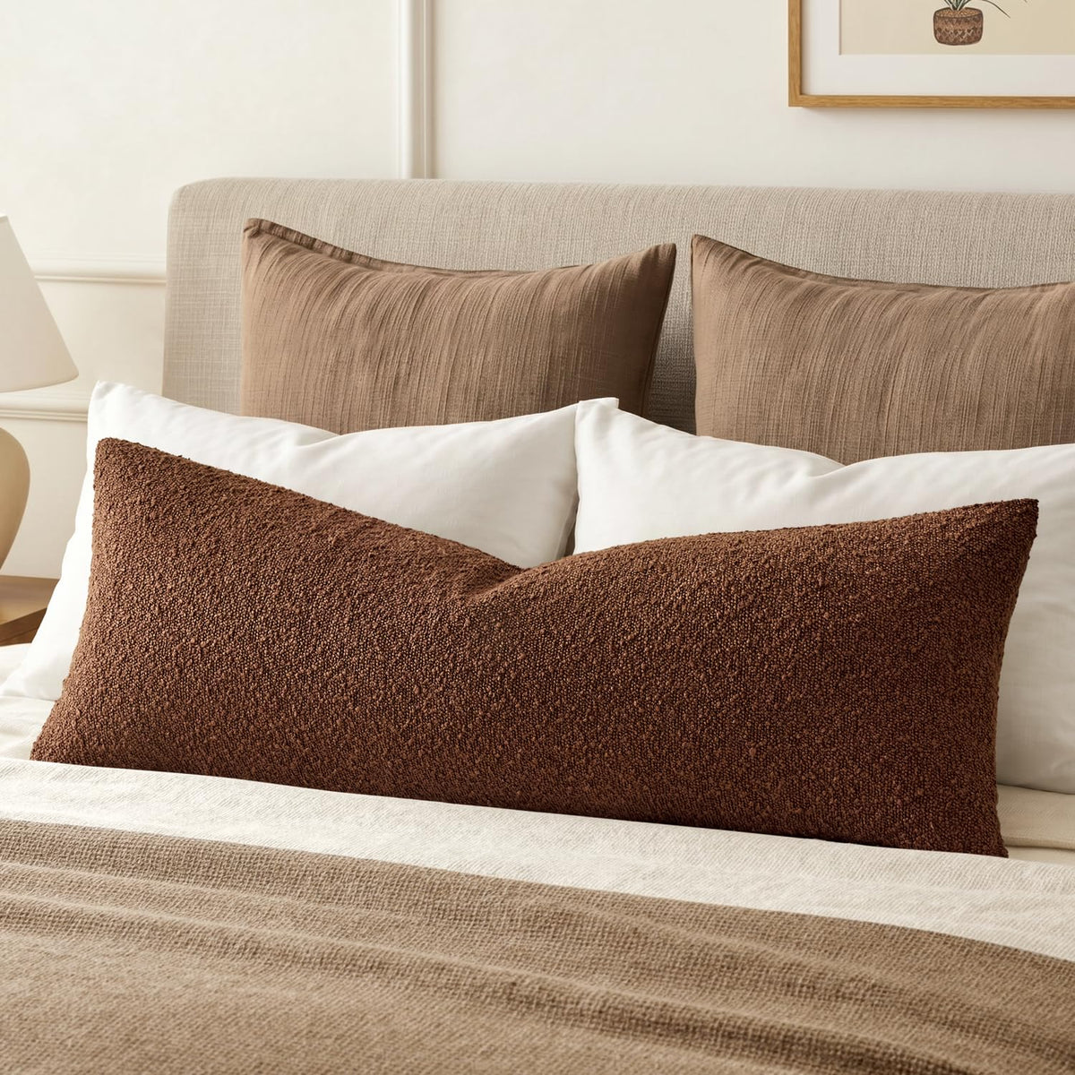 MIULEE Textured Boucle Lumbar Pillow Cover for Bed 12x20 Neutral
