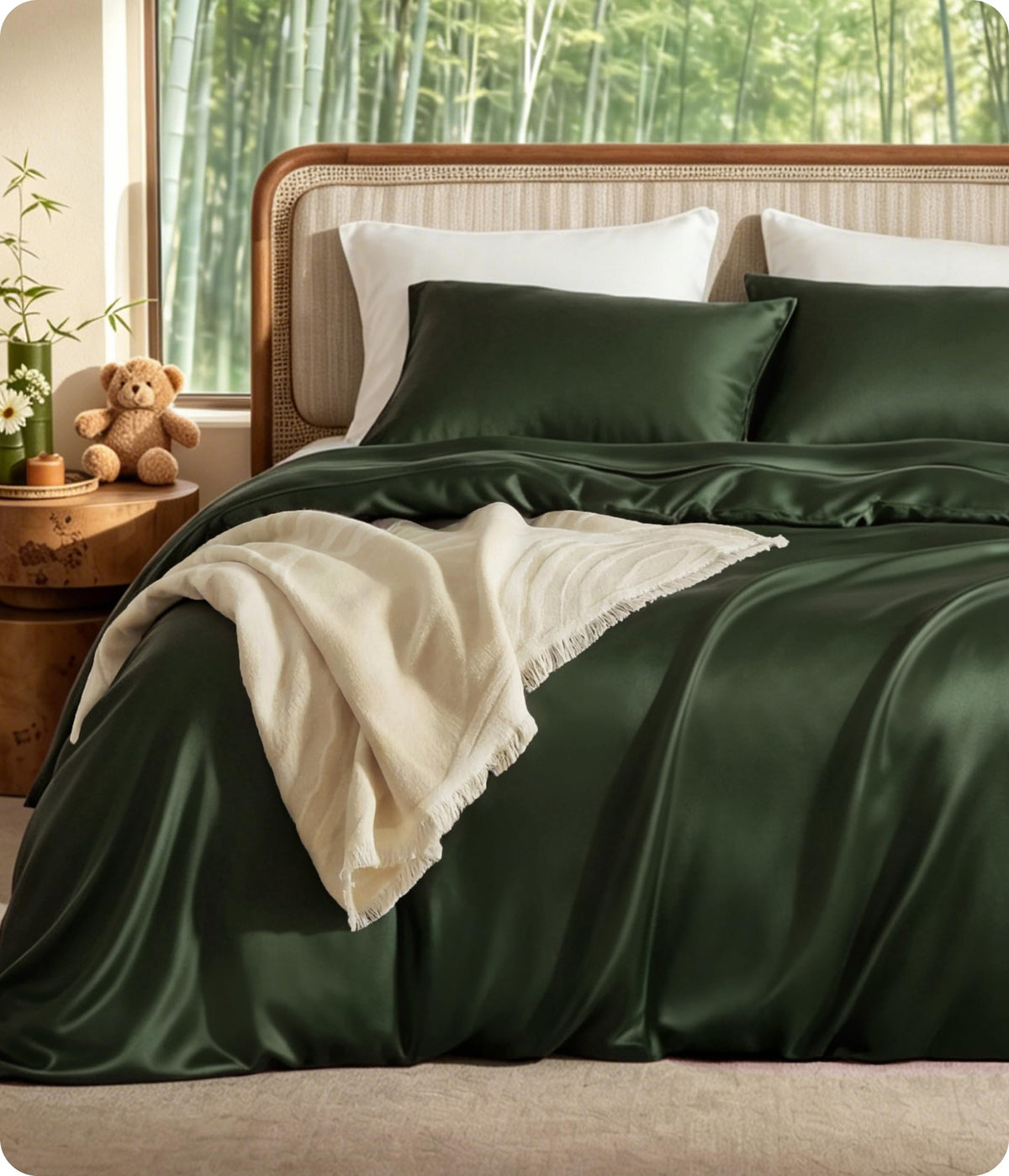 Bedsure PureWoven 100% Organic Bamboo Cooling Duvet Cover Set, Queen, Green