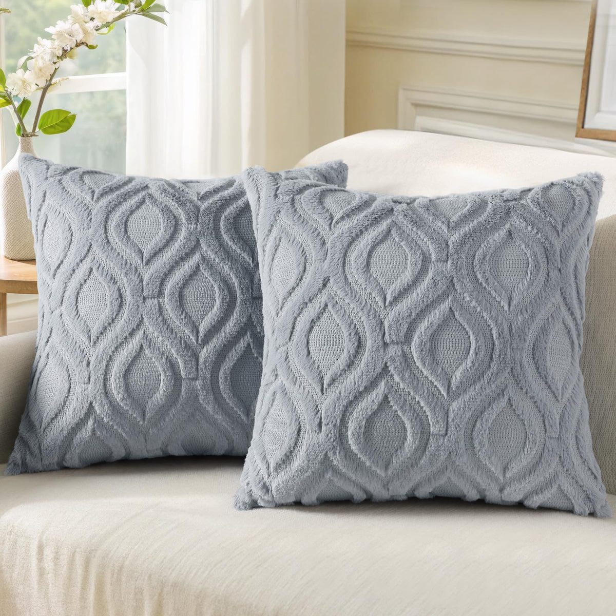 decorUhome Faux Fur Plush Soft Rust Throw Pillow Covers 18x18 Set of 2