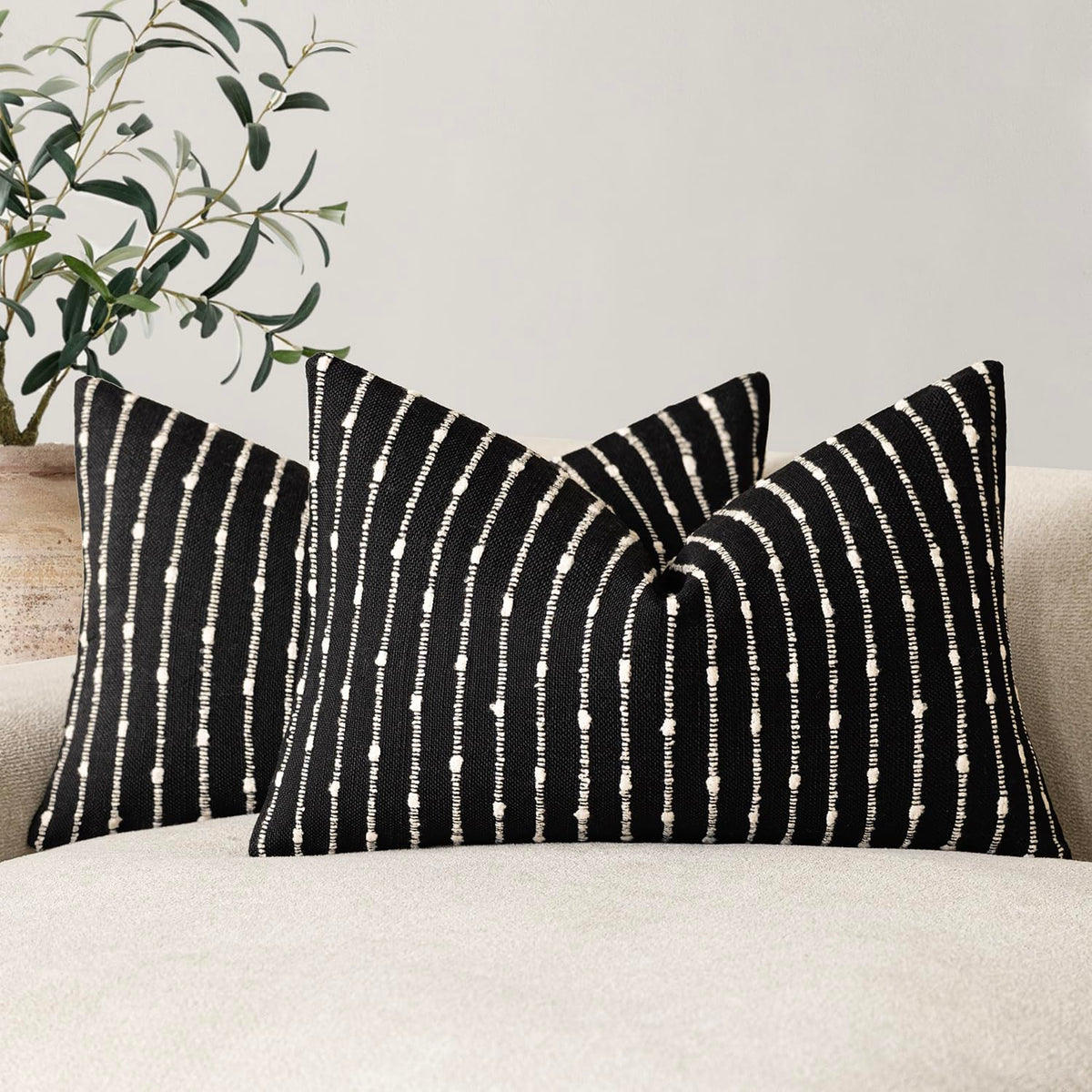 Foindtower Decorative Striped Boucle Throw Pillow Covers 18x18 Inch Camel