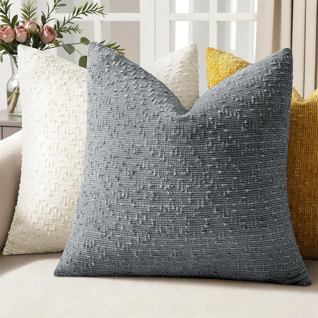 decorUhome Textured Cream White Chenille Throw Pillow Covers 20x20 Set of 2