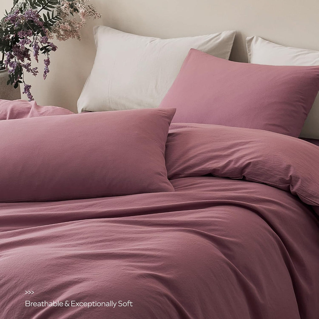 JELLYMONI 100% Cotton King Duvet Cover Set, Washed Linen-Like Texture