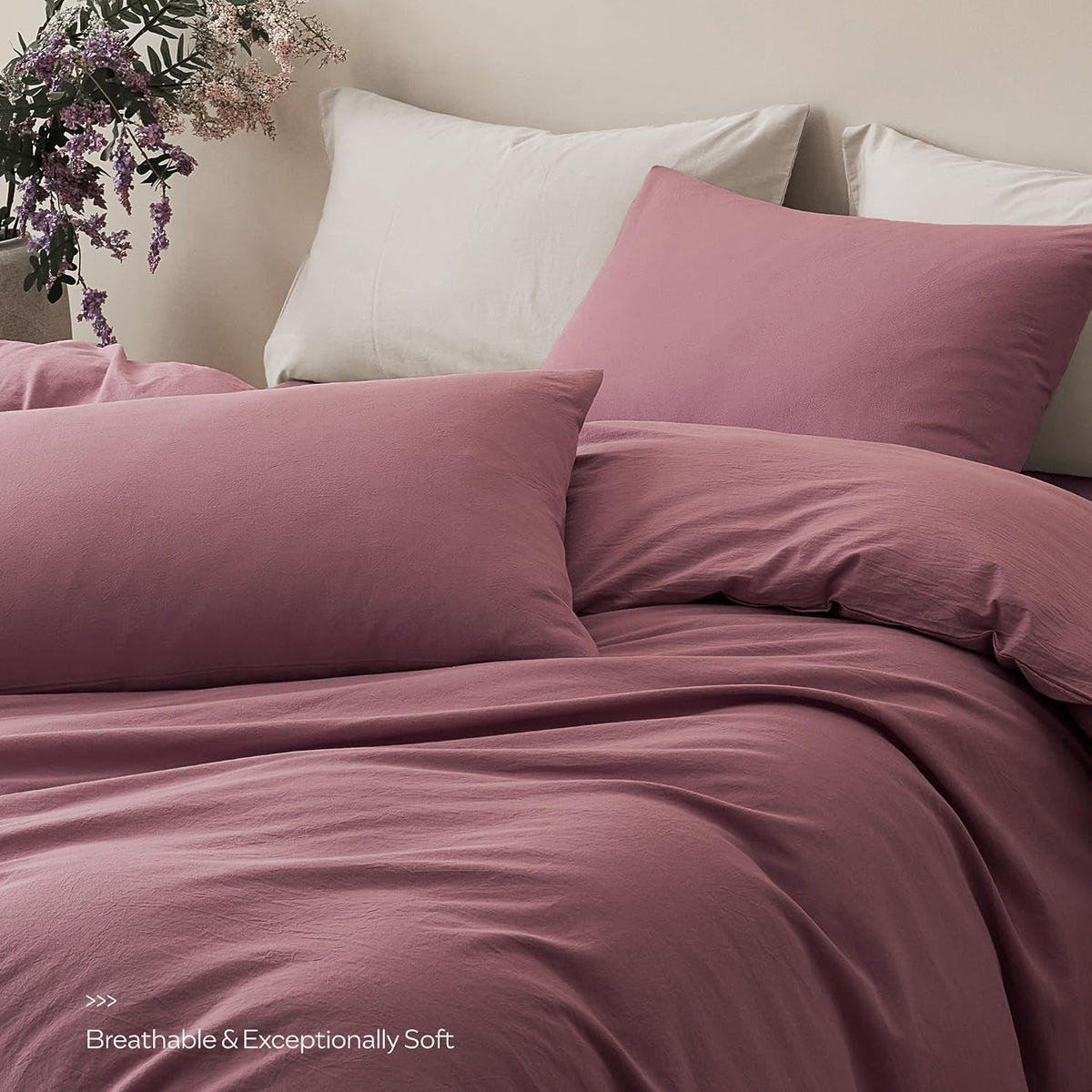 JELLYMONI 100% Cotton King Duvet Cover Set, Washed Linen-Like Texture
