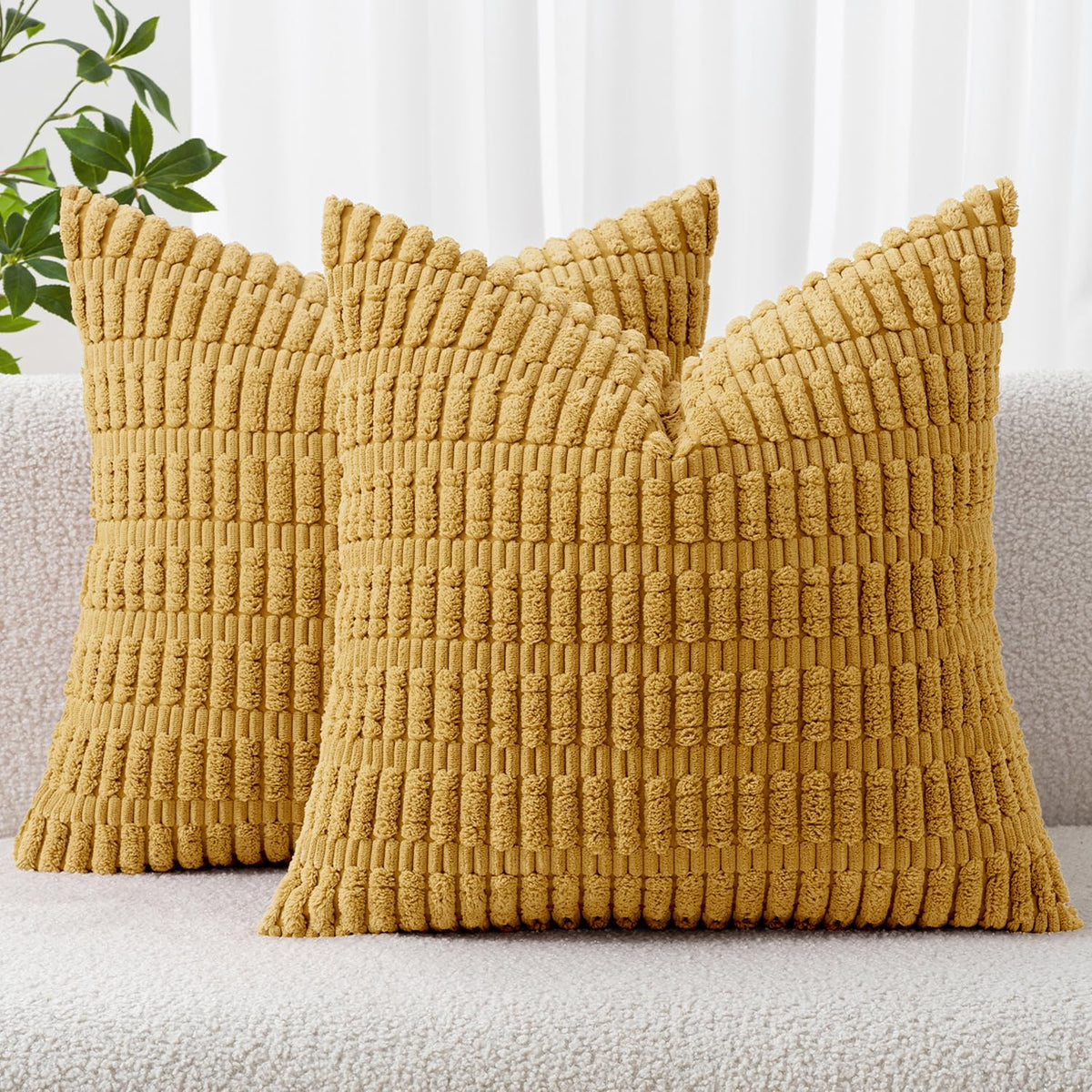 MIULEE Corduroy Decorative Throw Pillow Covers 20x20 Cream White Pack of 2