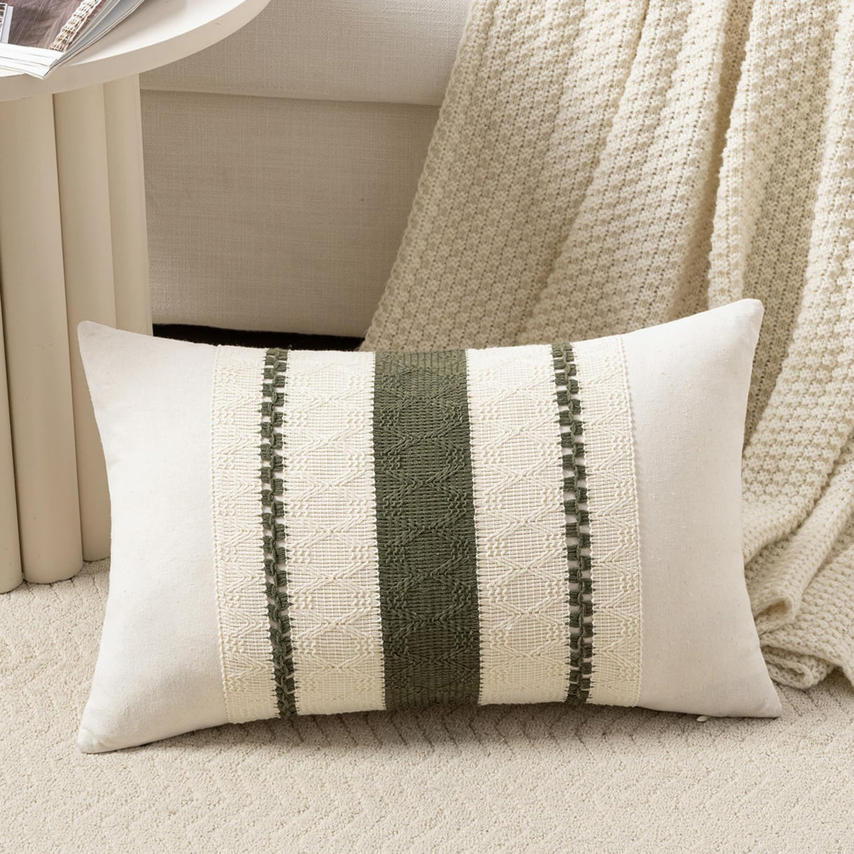 Fancy Homi Set of 1 Navy Blue Lumbar Decorative Throw Pillow Covers 12x20 Inch for Couch Bed Sofa Living Room, Soft Cotton blend Woven Textured Cushion Case