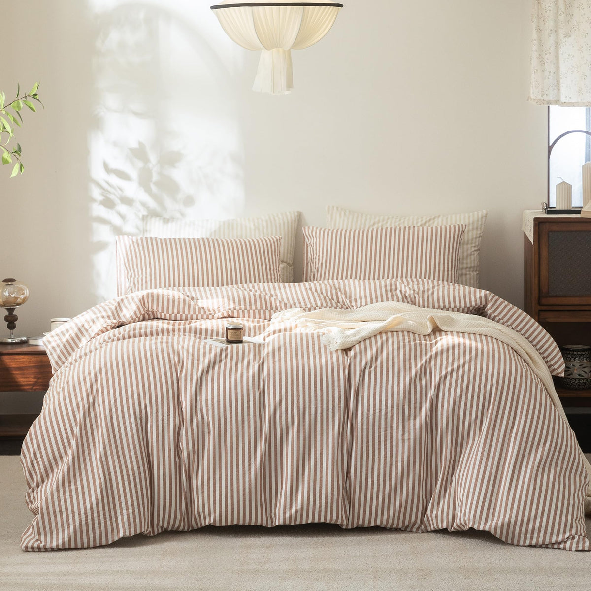 FOSSA Duvet Cover Set 100% Washed Cotton Linen Feel Queen