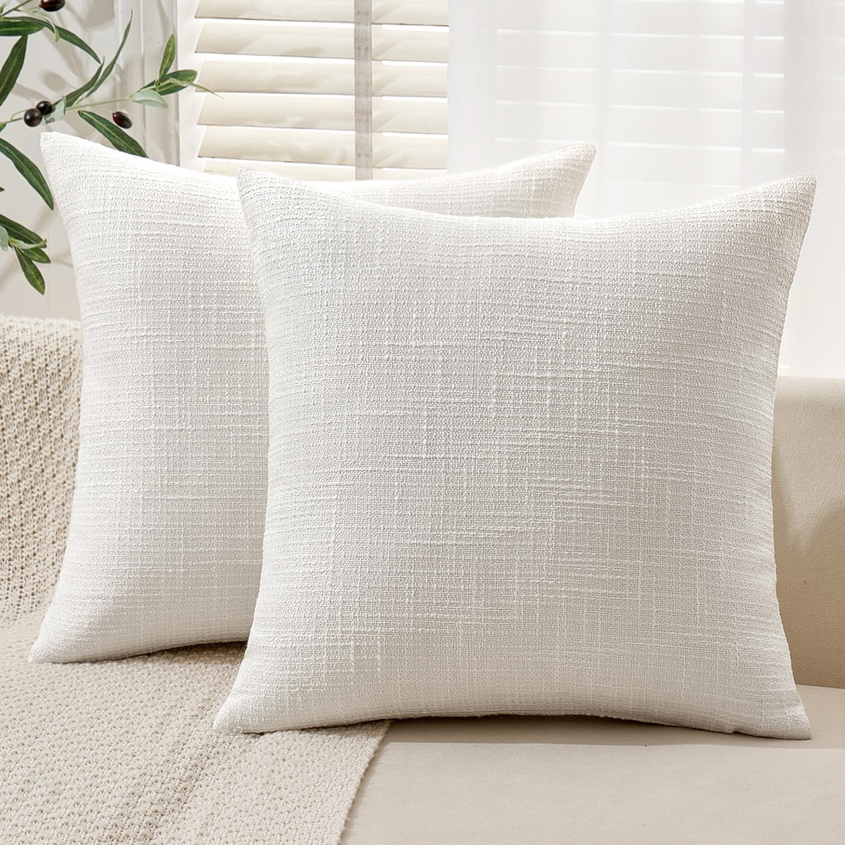 MIULEE Burlap Linen Throw Pillow Covers 18x18 Inch Set of 2 Light Blue