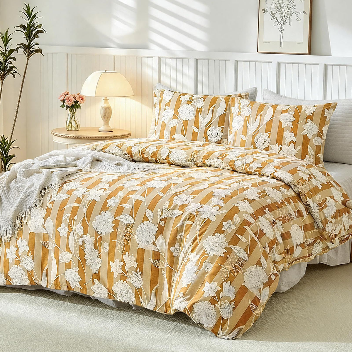 Lekesky Floral Duvet Cover Queen Size 3-Piece, Sage Green
