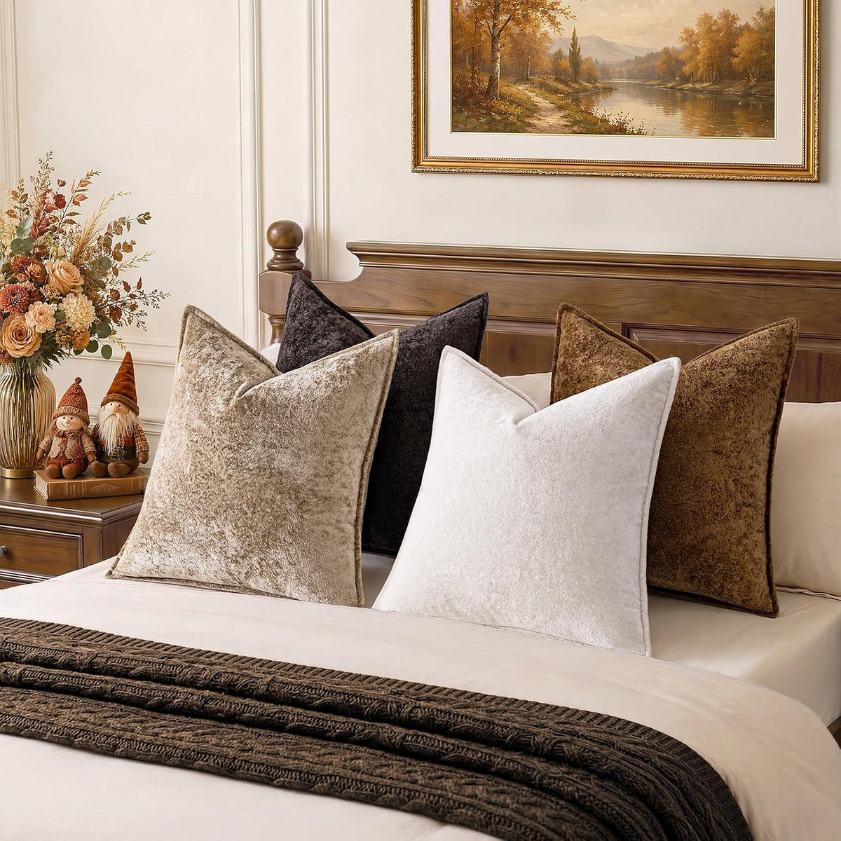 a moment Throw Pillow Covers 18X18 Inch 4 Packs,Soft Velvet Decorative Pillow Cases with 3D Ice Flower,Texture Modern Accent Cushion Covers for Sofa Couch Home Decor Modern Neutral