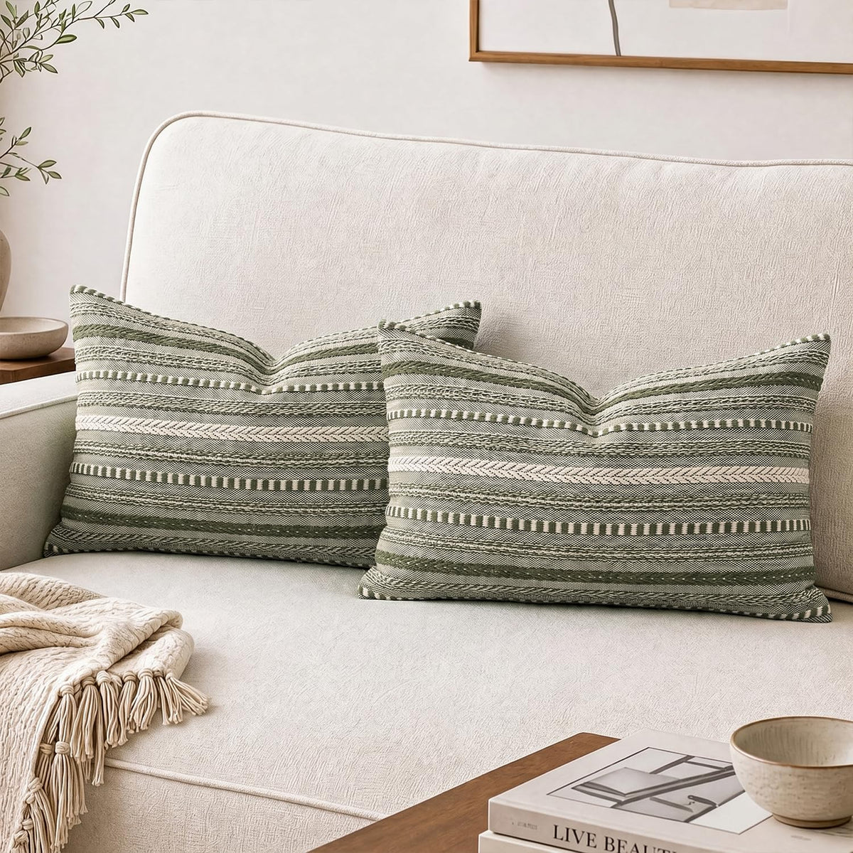 AVOIN colorlife Pink Boho Decorative Throw Pillow Covers Set of 2, 18 x 18 Inch Woven Stripe Textured Rustic Cushion Case Home Decor for Living Room Couch Sofa