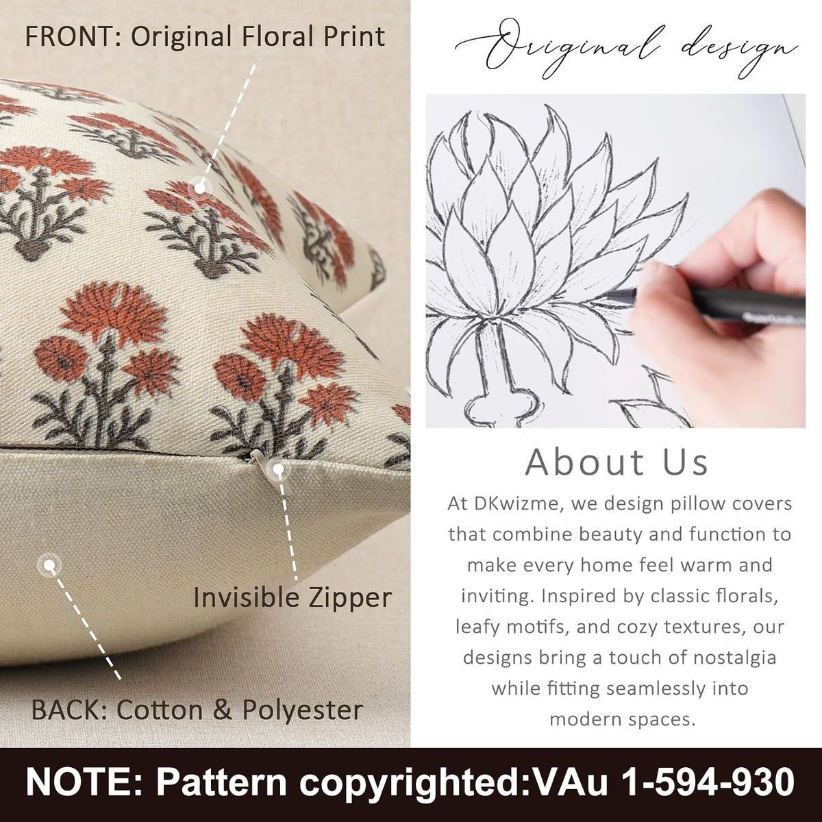 Farmhouse Floral Pillow Covers 18x18 Set of 2, Country Botanical Throw Pillow Cover for Sofa Couch Bed Living Room, Earthic Vintage Flower Cushion Covers Cottage Home Decor,Terracotta