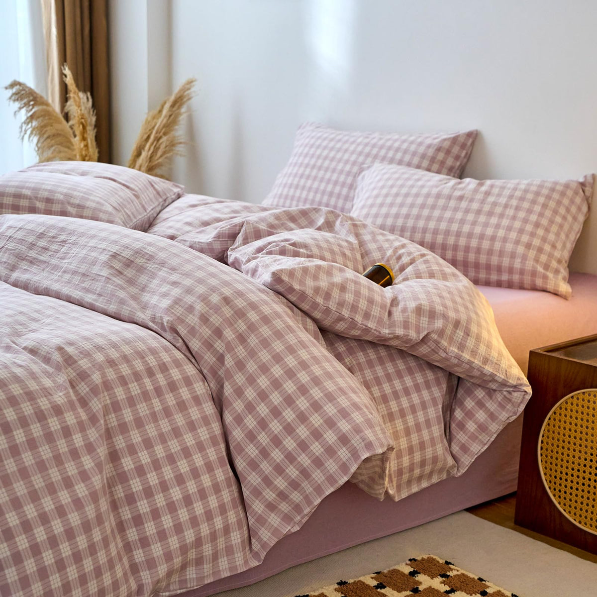 EAVD Retro Striped Duvet Cover Queen Soft 100% Washed Cotton Green Purple