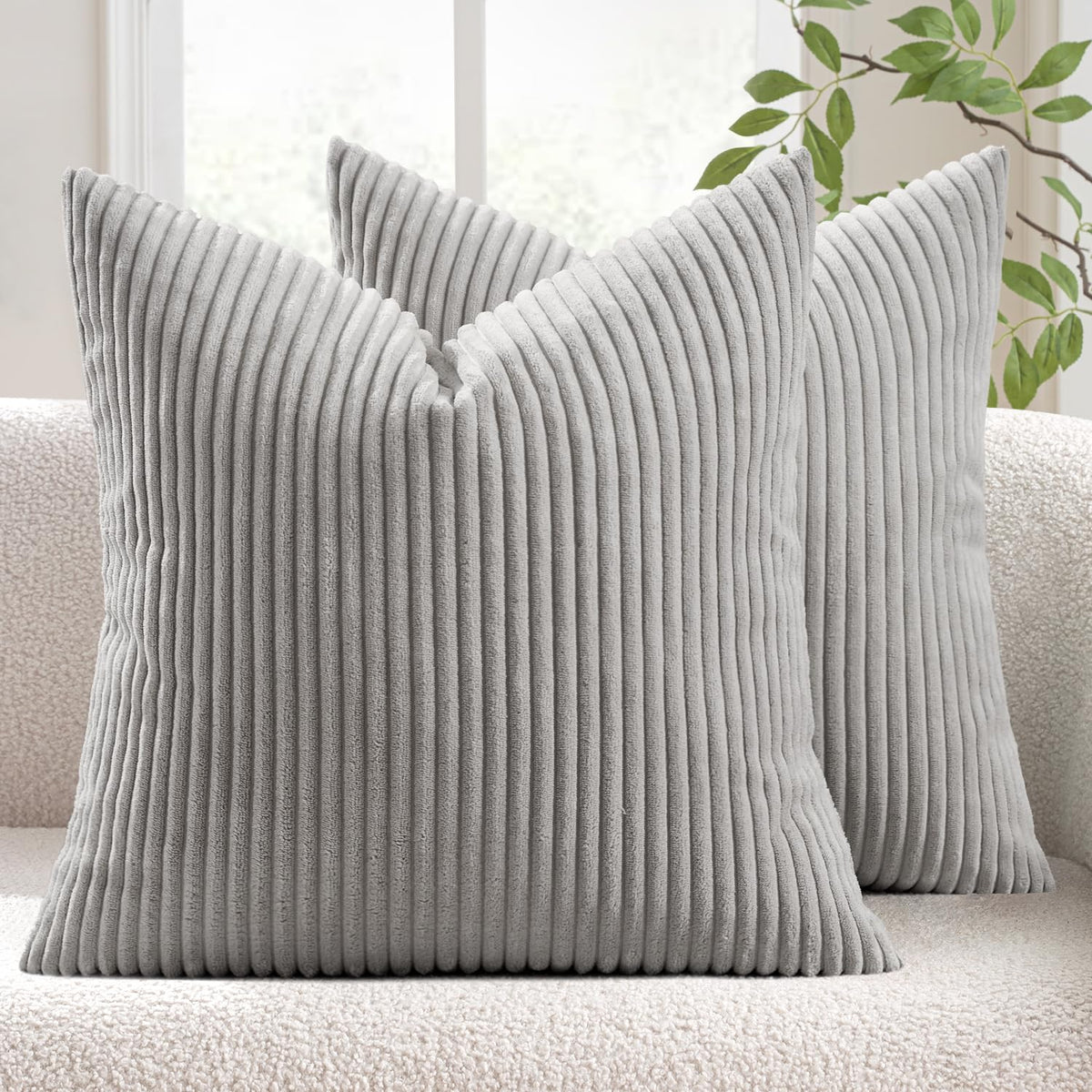MIULEE Decorative Corduroy Throw Pillow Covers Set of 2 18x18 Dusty Blue