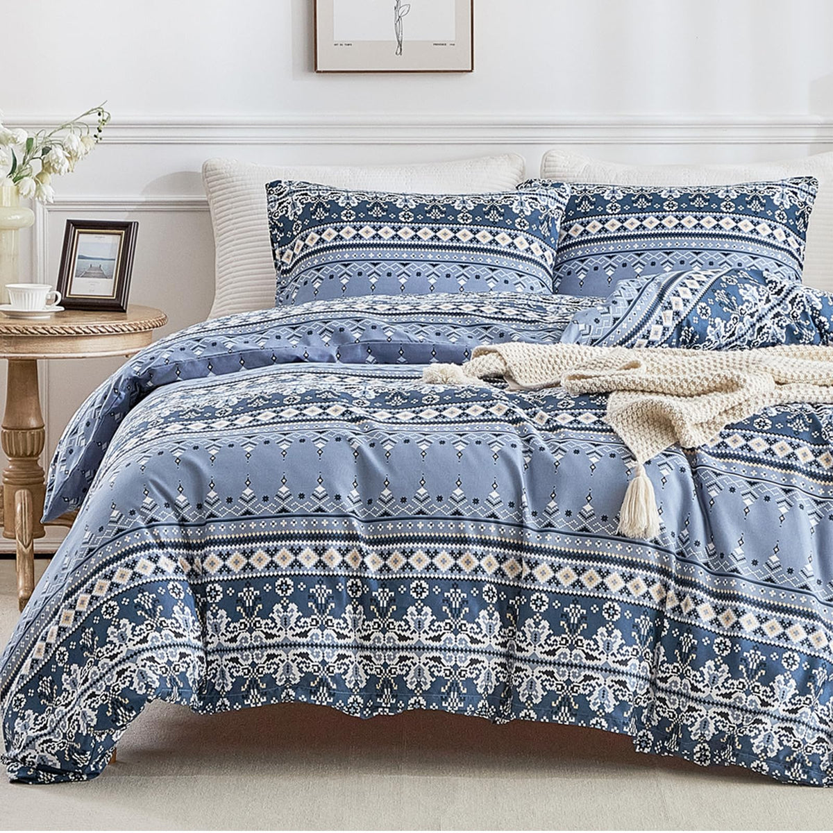 Lekesky Floral Duvet Cover Queen Size 3-Piece, Sage Green