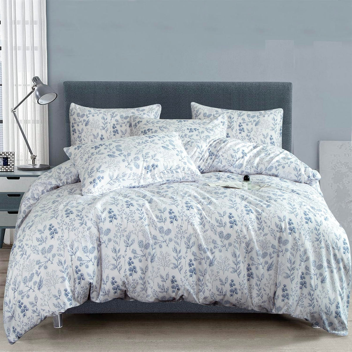 King Size Duvet Cover Set Floral Luxury Soft Brushed Microfiber Crinkle Gauze Fabric 3 Pieces Bedding Set Flower Pattern Duvet Cover King with Zipper Closure Breathable Comfy