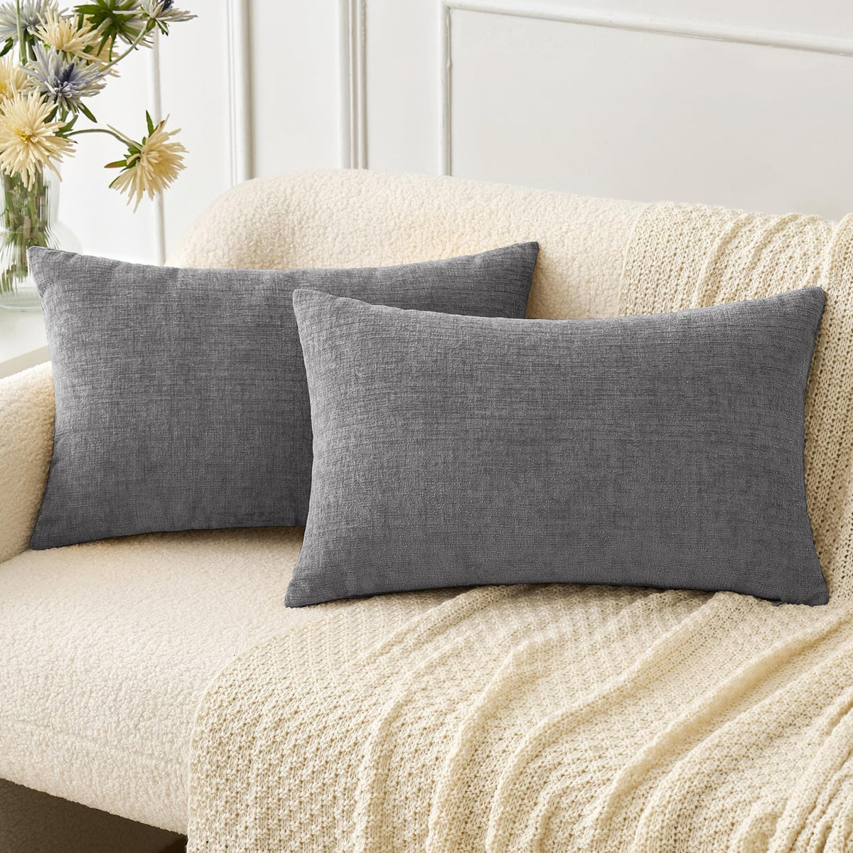 MIULEE Soft Chenille Throw Pillow Covers Sage Green 18x18 Inch Pack of 2