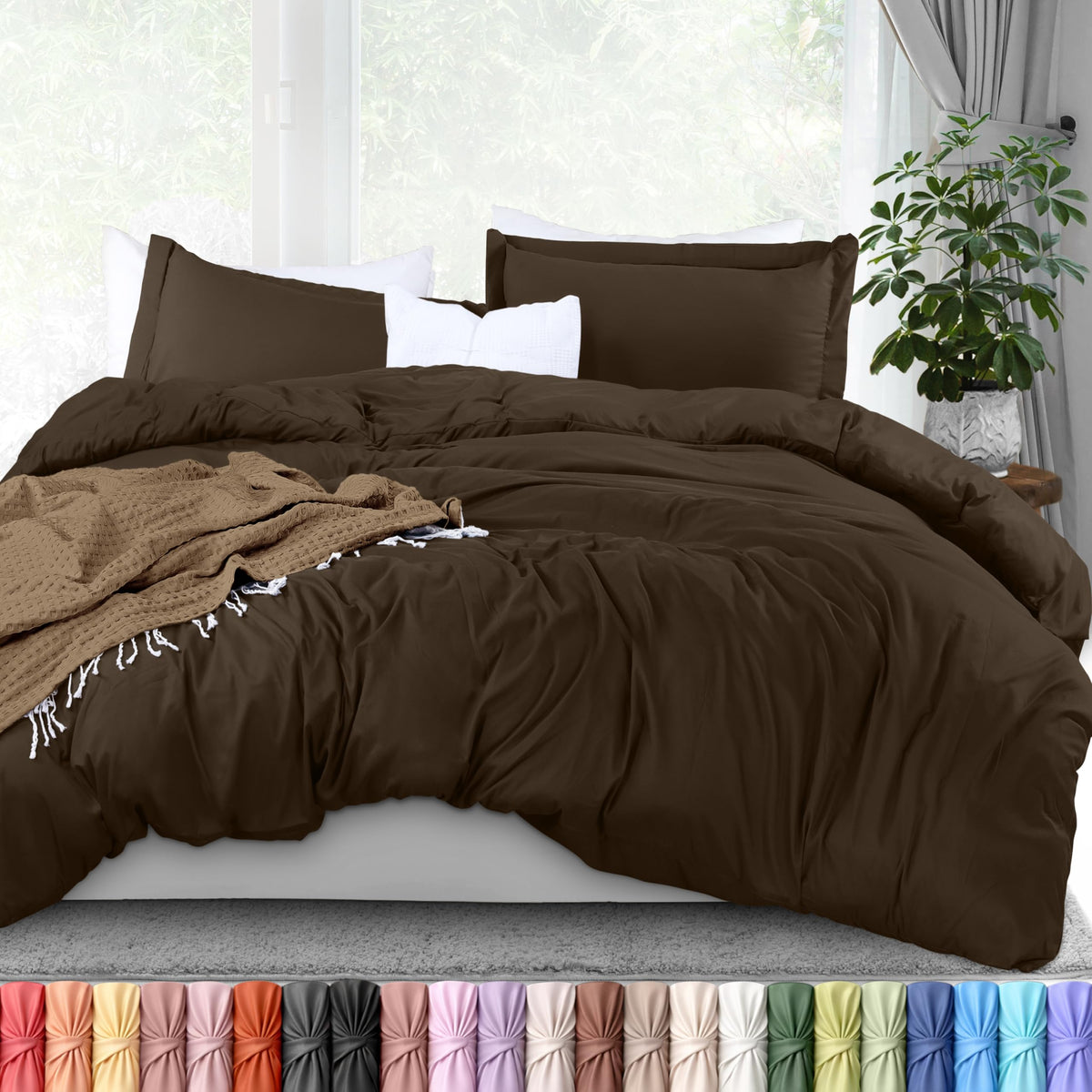 Duvet Cover Queen, 3 Piece Cotton Like Polyester with Zipper Closure, Black