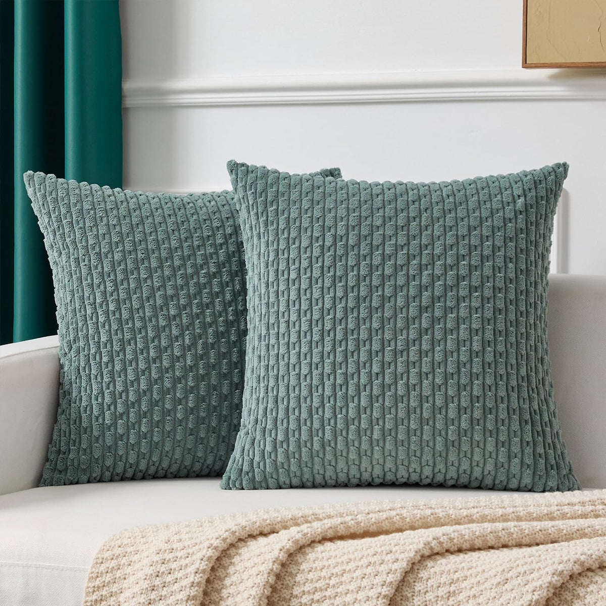 Kevin Textile Soft Corduroy 18x18 Inch Pillow Covers 2 Pack, Burnt Brick