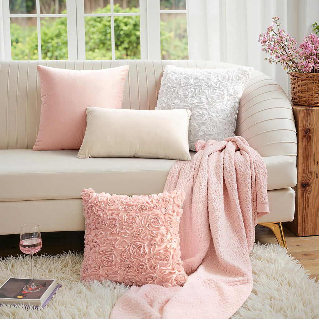 MIULEE Decorative Rose Flower Pillow Cover Pack of 1 Peach Pink 12x20 Inch