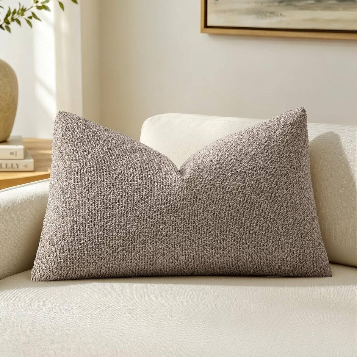 MIULEE Textured Boucle Lumbar Pillow Cover for Bed 12x20 Neutral