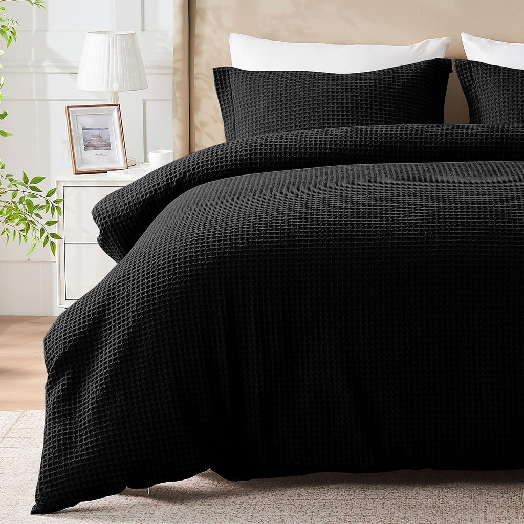 100% Cotton King Size Duvet Cover Set with 2 Pillow Shams, Black