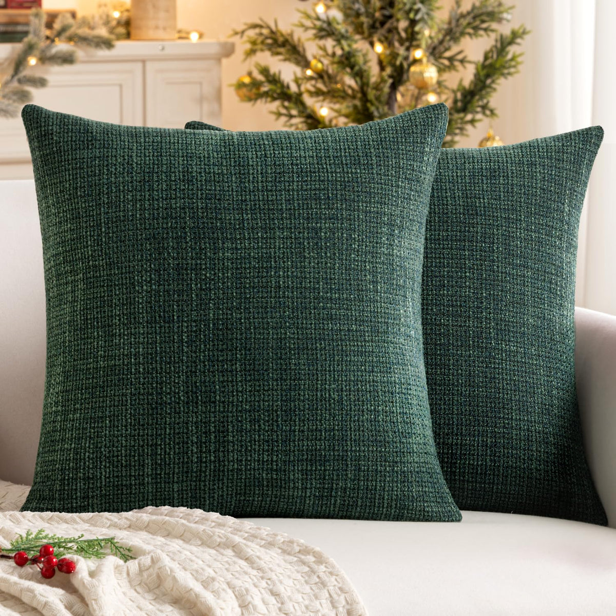 MIULEE Burlap Linen Throw Pillow Covers 18x18 Inch Set of 2 Light Blue