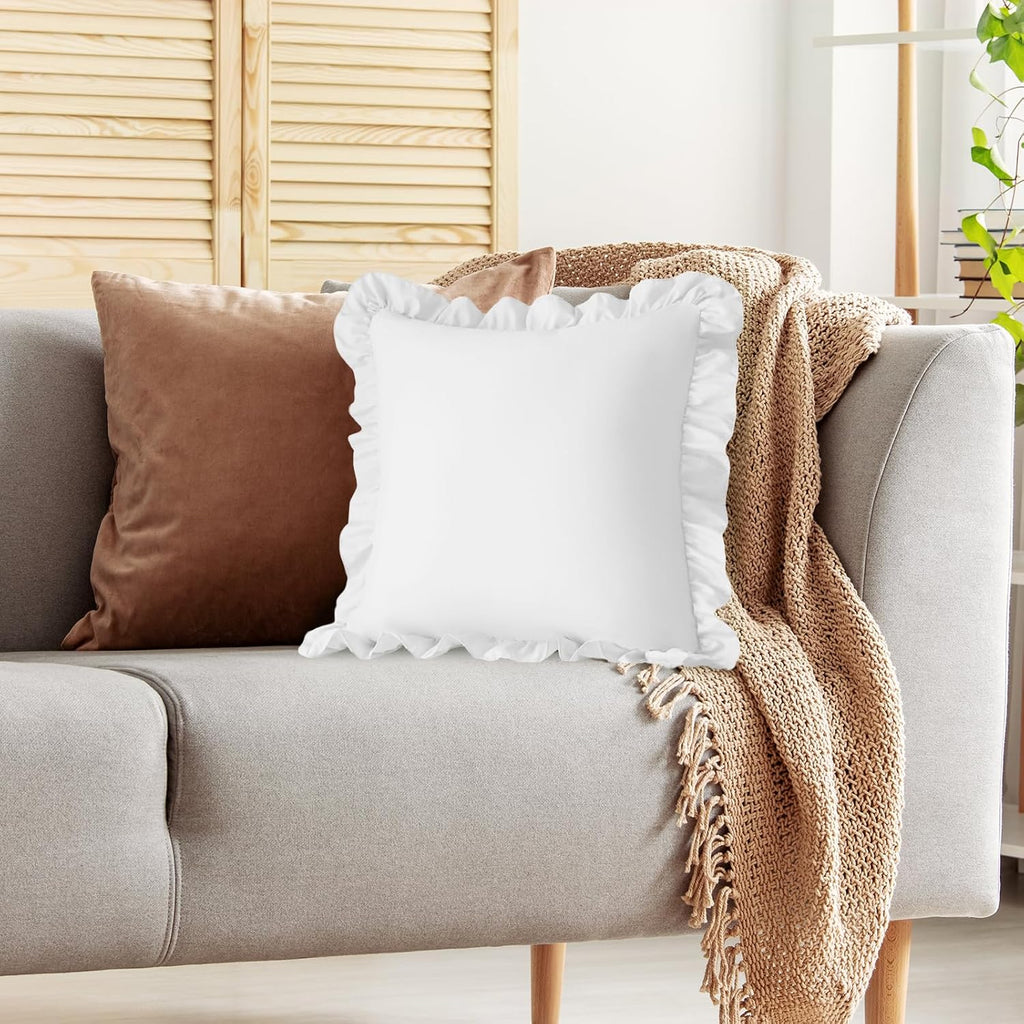 KKJIAF 2 Pack Ruffle Pillow Cases 18x18 Inches, White