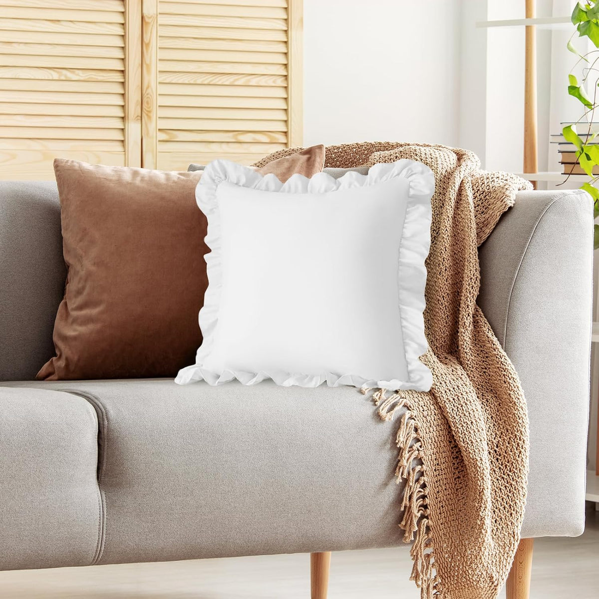 KKJIAF 2 Pack Ruffle Pillow Cases 18x18 Inches, White