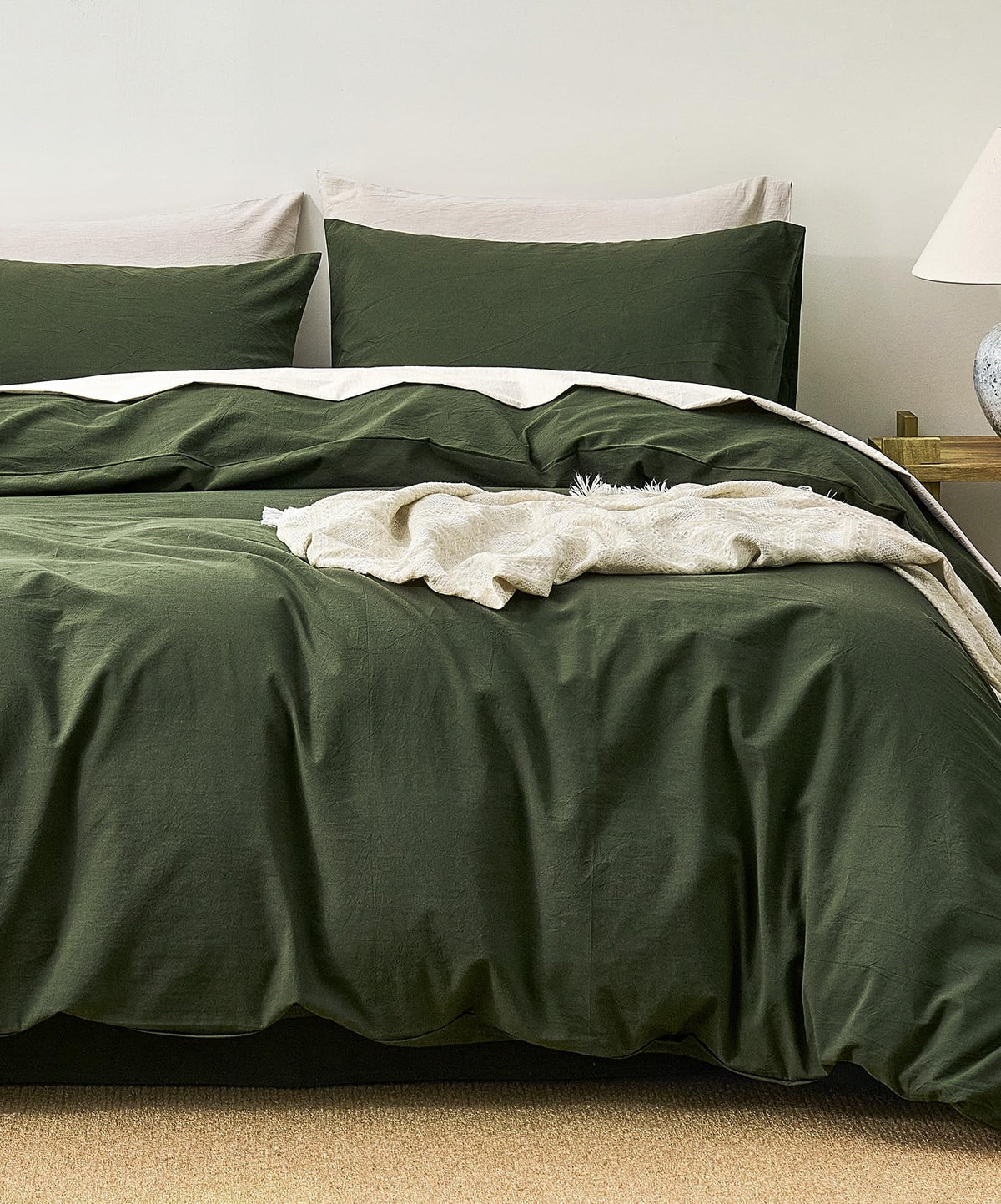 JELLYMONI 100% Cotton King Duvet Cover Set, Washed Linen-Like Texture